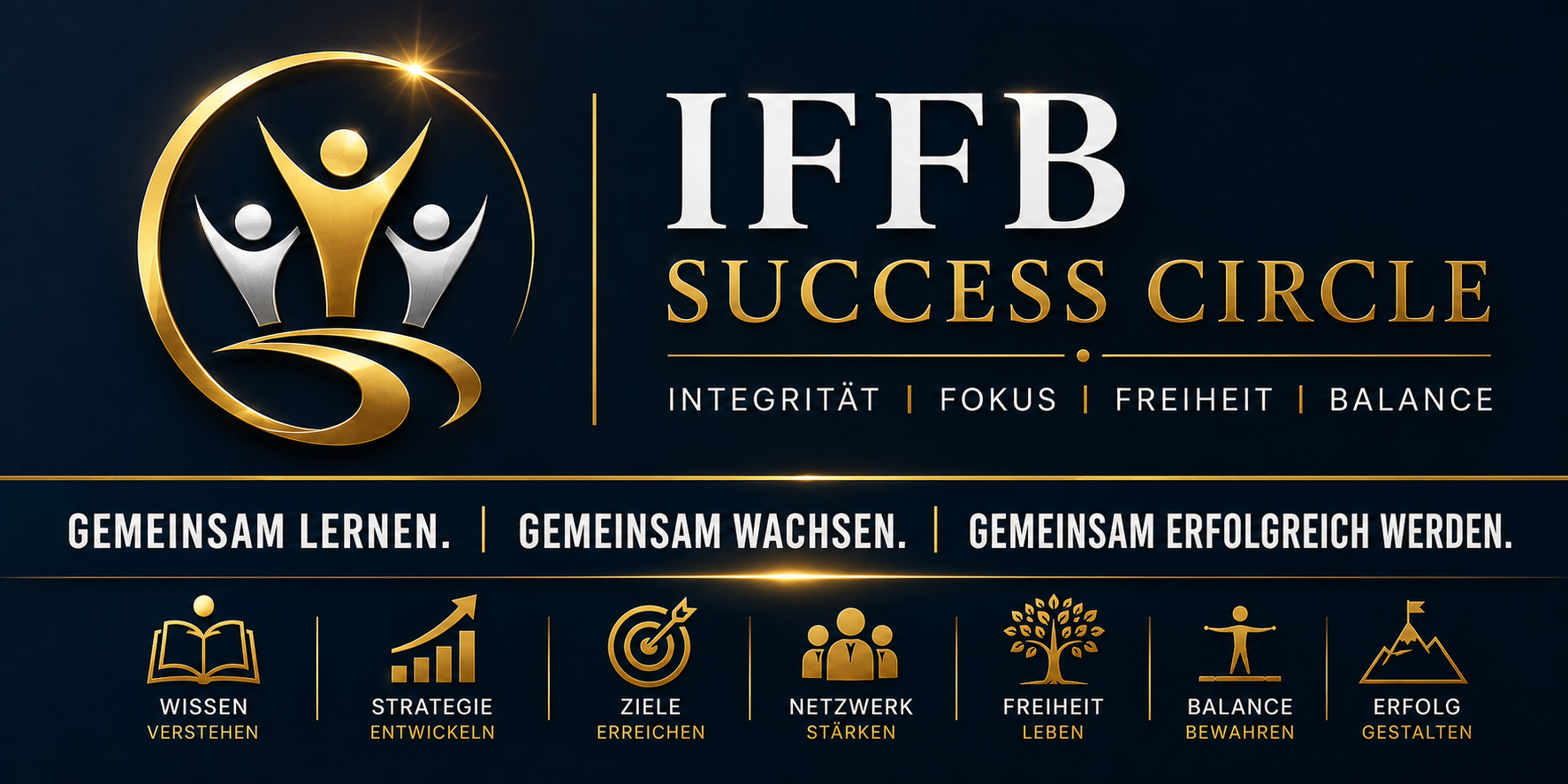 IFFB Success Circle – Gemeinsam lernen, gemeinsam wachsen, gemeinsam erfolgreich werden. Wissen, Strategie, Ziele, Netzwerk, Freiheit, Balance und Erfolg.